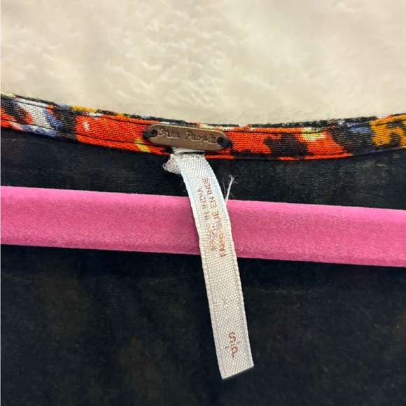 Free People Dress Mini Black Multicolor Floral V Neck Draped Swing Sz S - Picture 3 of 7